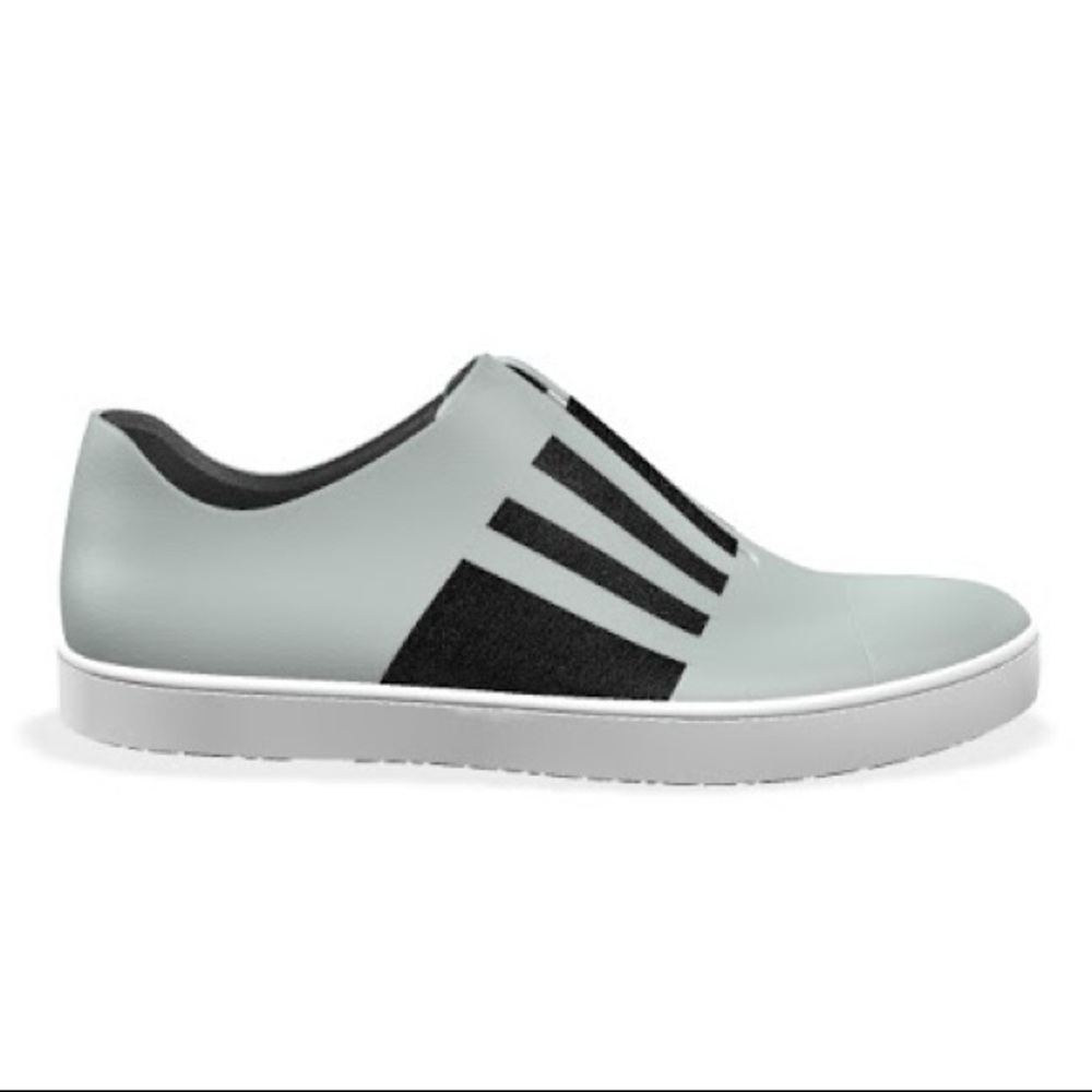 NEW IN BOX Shoes of Prey Leather Elastic Laceless Sneaker, Grey & Black, Sz 9.5